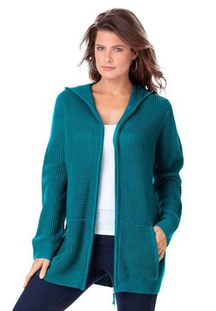 Roaman's Plus Size Waffle Knit Zip-Front Relaxed Hoodie in Deep Turquoise at Nordstrom, Size Medium