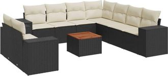 vidaXL Vidaxl - Set De Sof&aacute;s De Jard&iacute;n 10 Pzas Cojines Rat&aacute;n Sint&eacute;tico Negro