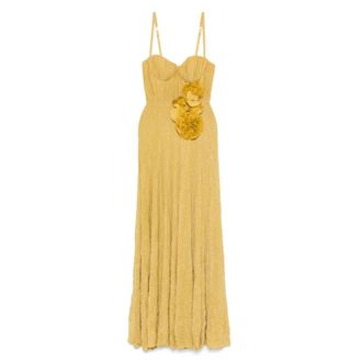 Elisabetta Franchi Mustard Sparkle Floral Dress