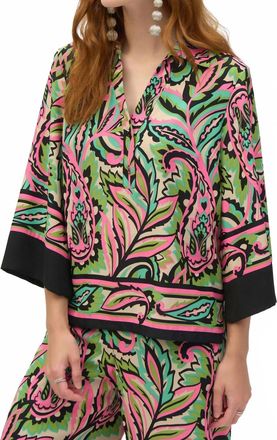 Joseph Ribkoff Floral V-Neck Buttoned Top In Black Multi