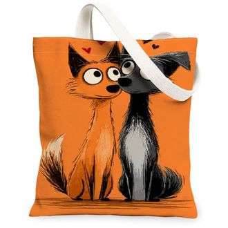 Generic Cute Animal Canvas Tote Bags, Fun Fox and Dog Print Reusable Grocery Bags, Lightweight Washable Shoulder Strap Canvas for T, Orange, 13x15 Inch