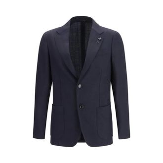 Lardini Blazers, male, Blue, Size: 2XL Single-Breasted Wool Blazer