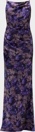 Amsale Cowl-Neck Sleeveless Long Floral Gown
