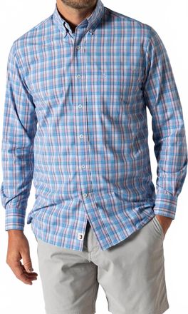 Duck Head Performance Poplin Marcus Plaid Sport Shirt In Lake Blue