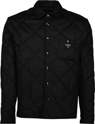 Prada Jassen, Heren, Zwart, M, Wol, Gewatteerd Overhemdjack