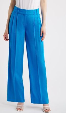 Tahari by ASL Pleated Wide Leg Pants in Blue Jewel at Nordstrom, Size 12