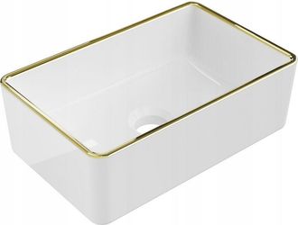 Desconocido Desconocido - Lavabo cerámico sobre encimera, 36,5x23,5x12 cm, Blanco/Dorado