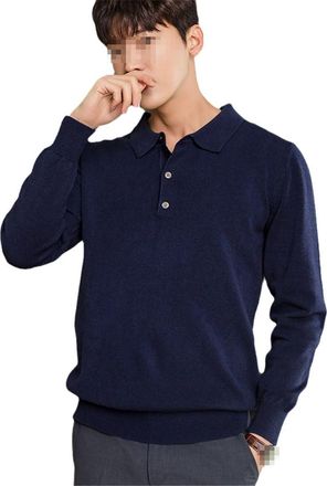 Generic Men S Polo Shirt Pullover Cashmere Sweater Knitted Cashmere Sweater Top Navy Blue XL