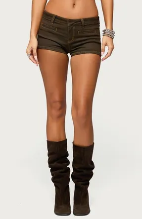 Edikted Alita Low Rise Denim Micro Shorts in Brown-Washed at Nordstrom, Size X-Small