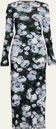 Stella McCartney Bunch Of Roses Mesh Long-Sleeve Maxi Dress