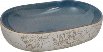 vidaXL Lavabo Sobre Encimera Ovalado Cer&aacute;mica Arena Y Azul 59x40x14 Cm Vidaxl