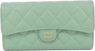 Chanel Green Grained Calfskin Long Wallet (Bi-Fold) (Pre-Owned)