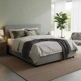 Dmora Dmora - Cama Matrimonial Dame, Cama Contenedor Con Revestimiento De Tela, 100% Made In Italy, Apertura Frontal, Con Colch&oacute;n Cm 160x190 Incluido, Gris