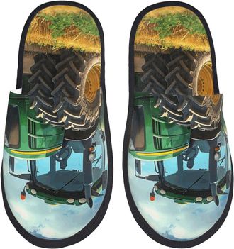 Generic Slippers Green Tractor Field Warm House Slippers Cozy Indoor Shoes For Women Winter Holiday L