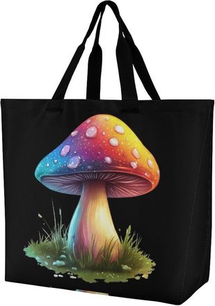 Generic Cute Rainbow Mushroom Tote Bag Reusable Grocery Shopping Bags Large Travel One Shoulder Handbag for Picnic Work