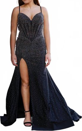 Sherri Hill Fitted Hot Fix With Corset Bodice Prom Dress In Black