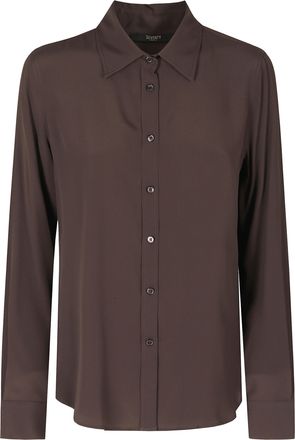 Seventy Brown Classic Collar Extended Back Hem Silk Shirt
