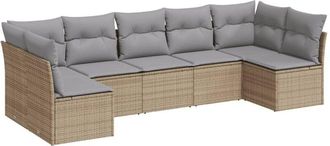 vidaXL Vidaxl - Set Sof&aacute;s De Jard&iacute;n 7 Piezas Y Cojines Rat&aacute;n Sint&eacute;tico Beige