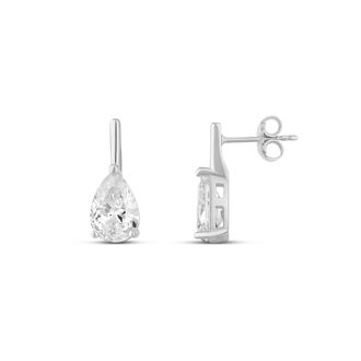 SHYMI Bar Drop Earrings -.925 Sterling Silver, Rhodium Plated, Cubic Zirconia Pear Shape Stone, Day to Night, Lightweight