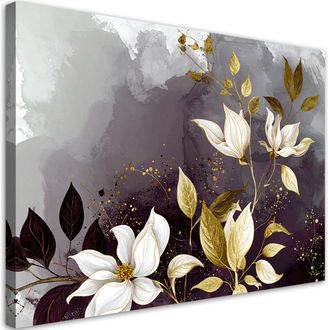 Feeby Cuadro En Lienzo, Abstracci&oacute;n Morada De Flores Hojas Y Naturaleza, 100x70