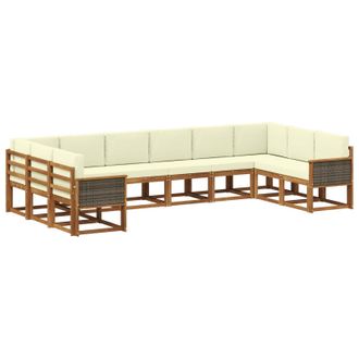 vidaXL Conjunto De Sof&aacute;s De Exterior Con Coj&iacute;n 10 Pcs Natural Y Crema Vidaxl