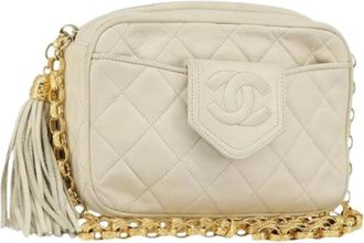 Chanel Pre-owned Cross Body Bags, female, Beige, Size: ONE SIZE Pre-owned Vintage Leather Crossbody Bag
