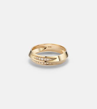 Stone and Strand Knife Edge 14kt gold ring with diamonds