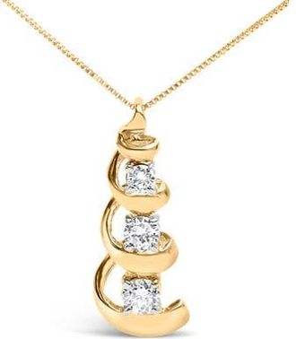 House of Brilliance 10k Yellow Gold 1/4 Cttw Diamond 3 Stone Swirl and Drop Pendant Necklace at Nordstrom