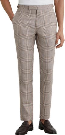 Reiss Epsom Tailored Fit Glen Check Linen & Wool Blend Suit Pants in Oatmeal Brown at Nordstrom, Size 28