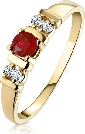 The Diamond Store Ruby 3.75mm And Diamond 18K Gold Ring