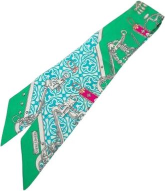 Herm&egrave;s Pre-owned Mors Et Gourmettes Remix Twilly Sjaal - Dames - Vintage Accessoires - Groen - ONE Size - Vintage