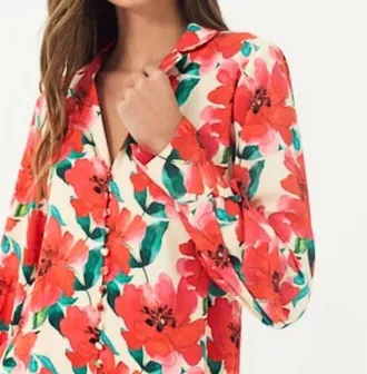 Hutch Cain Longsleeve Top In Ivory/coral Watercolor