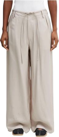 Yohji Yamamoto W UT WL PNT Broeken - Dames - Wijde Broeken - Beige - XS - Katoen - Broeken