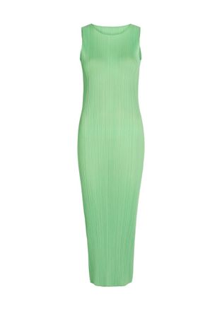 Pleats Please Issey Miyake Pleated Woven Midi Dress - Light Green - 3
