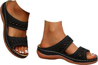 Generic Wedg Sandals for Women Summer Open Toe Dressy Slipper with Arch Support Solid Color Flat Wide Fit Sandals Breathable Casual Slip on Comfortable Beach 