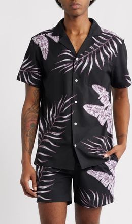 MAVRANS Tonal Jungle Print Short Sleeve Performance Camp Shirt in Black at Nordstrom, Size Xx-Large