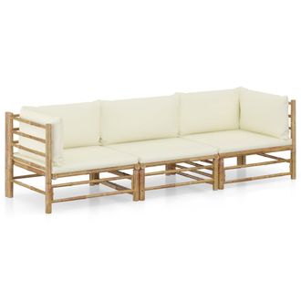 vidaXL Vidaxl - Set De Muebles De Jard&iacute;n 3 Piezas Bamb&uacute; Y Cojines Blanco Crema