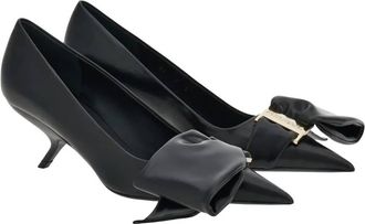 Ferragamo Womens Oversized-Bow Leather Pumps In Black