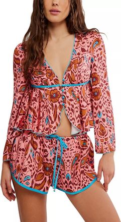 Free People Bed To Brunch Top And Short Set In Salmon Rose Combo