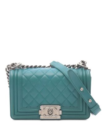 Chanel Borsa a tracolla Boy piccola in pelle di agnello trapuntata 2014 - Verde