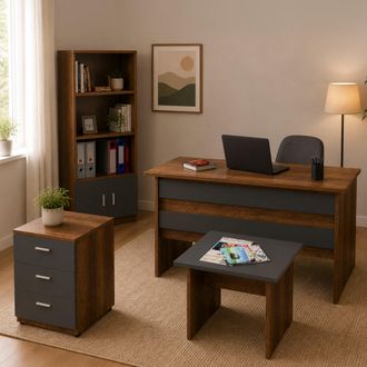 Dmora Conjunto De Oficina Rebekah, Modular, 5 Estantes, 3 Cajones, Color Nogal