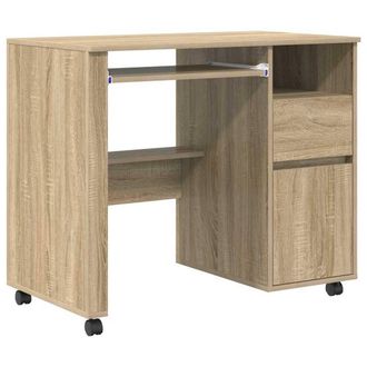 Berkfield Home Sonoma Oak Desk Sonoma Oak Engineered Wood Medium Sonoma Oak Desk in Light Tan