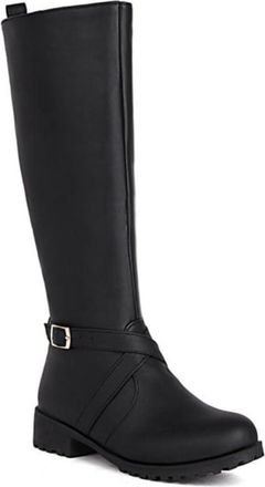 Generic Womens Knee High Riding Boots Buckle Detail Block Heels Round Toe Booties Comfortable Non Slip Durable for Casual Daily Office Fall Winter,Black,3.5 U