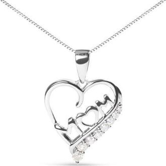 House of Brilliance Silver 1/4 Cttw Diamond Mom and Open Heart 18 Pendant Necklace in White at Nordstrom
