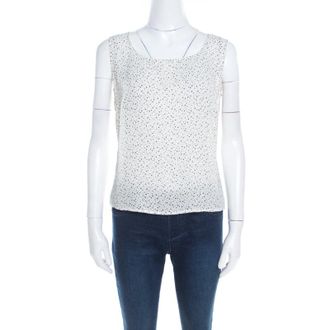 Escada Off White And Black Polka Dotted Silk Sleeveless Top