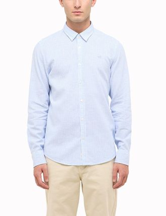 Mustang Langarmhemd MUSTANG Herren Style Rawlins, Herren, Gr. L, US-Gr&ouml;ssen, blau (blau 12733), Popeline, 55% Leinen, 45% Baumwolle, gestreift, slim fit, Hemd