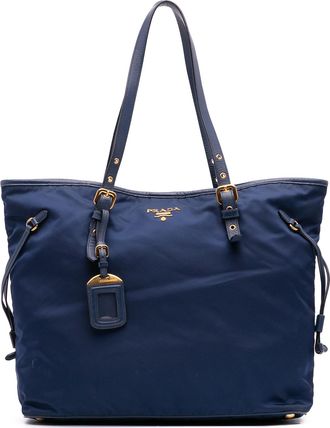Prada Blue Saffiano Trimmed Tessuto Tote