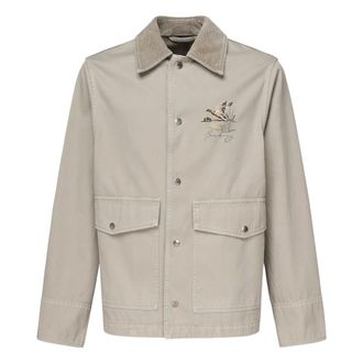 Burberry Beige Velvet Jacket with Logo Embroidery