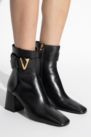 Versace Leather Heeled Ankle Boots, Womens, Black