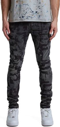 Purple Grunge Print Skinny Fit Stretch Jeans in Black at Nordstrom, Size 30 X 32